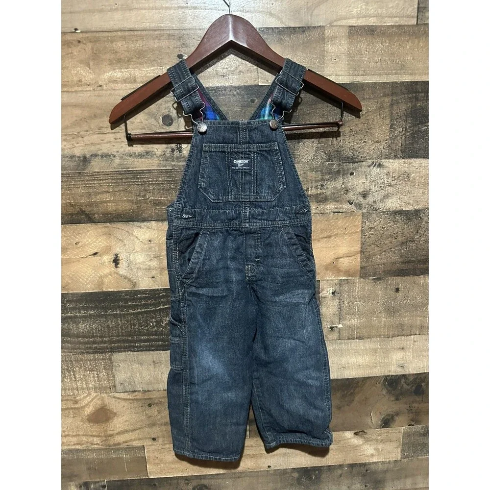 Oshkosh Overalls Denim Flannel Lined 2T Boys